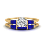Load image into Gallery viewer, cushion-cut-bar-set-sapphire-ring-with-matching-3-baguette-wedding-band-in-yellow-gold-FDENS100CUGSABL-NL-YG