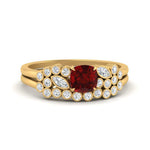 Load image into Gallery viewer, cushion-cut-cluster-ruby-wedding-ring-set-in-yellow-gold-FDENS3110CUGRUDR-NL-YG.jpg