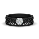 Load image into Gallery viewer, cushion-cut-filigree-single-stone-diamond-wedding-ring-set-in-black-gold-FDENS3289CU-NL-BG.jpg?v=1763371053
