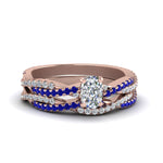 Load image into Gallery viewer, cushion-cut-simple-diamond-twisted-vine-bridal-ring-sets-with-blue-sapphire-in-14K-rose-gold-FD8233CUGSABL-NL-RG