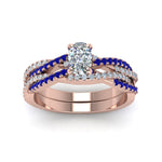 Load image into Gallery viewer, cushion-cut-simple-diamond-twisted-vine-bridal-ring-sets-with-blue-sapphire-in-14K-rose-gold-FD8233CUGSABL-NL-RG