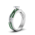 Load image into Gallery viewer, cushion-cut-simple-diamond-twisted-vine-bridal-ring-sets-with-emerald-in-14K-white-gold-FD8233CUGEMGR-NL-WG