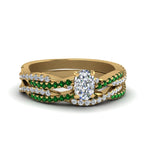 Load image into Gallery viewer, cushion-cut-simple-diamond-twisted-vine-bridal-ring-sets-with-emerald-in-14K-yellow-gold-FD8233CUGEMGR-NL-YG