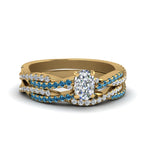 Load image into Gallery viewer, cushion-cut-simple-diamond-twisted-vine-bridal-ring-sets-with-ice-blue-topaz-in-14K-yellow-gold-FD8233CUGICBLTO-NL-YG