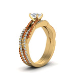 Load image into Gallery viewer, cushion-cut-simple-diamond-twisted-vine-bridal-ring-sets-with-orange-sapphire-in-14K-yellow-gold-FD8233CUGSAOR-NL-YG