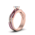 Load image into Gallery viewer, cushion-cut-simple-diamond-twisted-vine-bridal-ring-sets-with-pink-sapphire-in-14K-rose-gold-FD8233CUGSADRPI-NL-RG