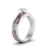 Load image into Gallery viewer, cushion-cut-simple-diamond-twisted-vine-bridal-ring-sets-with-pink-sapphire-in-14K-white-gold-FD8233CUGSADRPI-NL-WG
