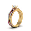 Load image into Gallery viewer, cushion-cut-simple-diamond-twisted-vine-bridal-ring-sets-with-pink-sapphire-in-14K-yellow-gold-FD8233CUGSADRPI-NL-YG