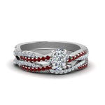 Load image into Gallery viewer, cushion-cut-simple-diamond-twisted-vine-bridal-ring-sets-with-ruby-in-14K-white-gold-FD8233CUGRUDR-NL-WG