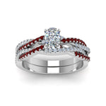 Load image into Gallery viewer, cushion-cut-simple-diamond-twisted-vine-bridal-ring-sets-with-ruby-in-950-Platinum-FD8233CUGRUDR-NL-WG