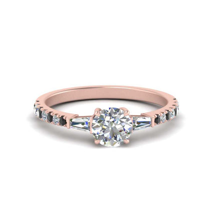 Lab Grown Round Diamond Ring with Baguette Side Stone Accents