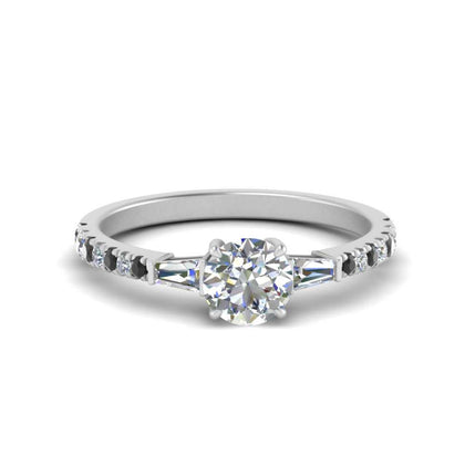 Lab Grown Round Diamond Ring with Baguette Side Stone Accents