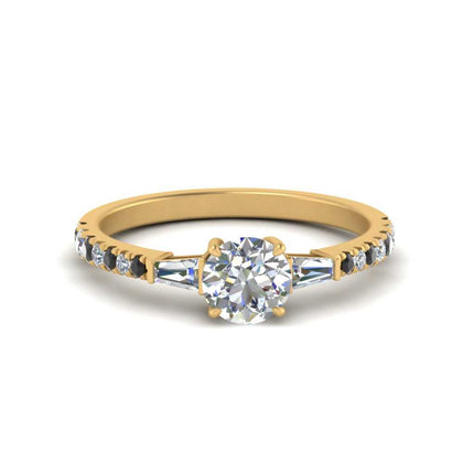 Lab Grown Round Diamond Ring with Baguette Side Stone Accents