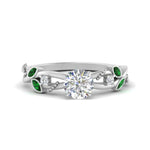 Load image into Gallery viewer, delicate-flower-round-diamond-ring-with-emerald-in-white-gold-FDENR2598RORGEMGR-NL-WG