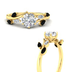 Load image into Gallery viewer, delicate-vine-round-cut-black-diamond-engagement-ring-in-yellow-gold-fd11510rgblackangle3-nl-yg?v=1758686964