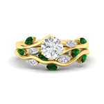 Load image into Gallery viewer, delicate-vine-round-cut-emerald-bridal-ring-set-in-yellow-gold-fdens11510rogemgr-nl-yg_6b74f75c-8337-4904-be10-25f05a3b0c6b?v=1757568205