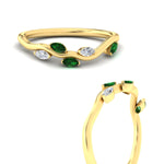 Load image into Gallery viewer, delicate-vine-wedding-emerald-band-in-yellow-gold-fdens11510bgemgrangle3-nl-yg?v=1757570932