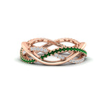 Load image into Gallery viewer, diamond-criss-cross-weave-wedding-band-with-emerald-in-rose-gold-FD11069BGEMGRANGLE3-NL-RG