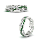 Load image into Gallery viewer, diamond-criss-cross-weave-wedding-band-with-emerald-in-white-gold-FD11069BGEMGRANGLE3-NL-WG