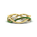 Load image into Gallery viewer, diamond-criss-cross-weave-wedding-band-with-emerald-in-yellow-gold-FD11069BGEMGRANGLE3-NL-YG
