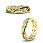 Load image into Gallery viewer, diamond-criss-cross-weave-wedding-band-with-emerald-in-yellow-gold-FD11069BGEMGRANGLE3-NL-YG