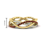 Load image into Gallery viewer, diamond-criss-cross-weave-wedding-band-with-ruby-in-yellow-gold-FD11069BGRUDRANGLE3-NL-YG