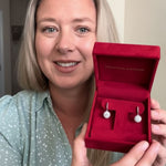 Load image into Gallery viewer, diamond-drop-halo-solitaire-round-cut-earrings-in-white-gold-FD-EAR11129ROANGLE1-NL-WG-Model