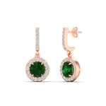 Load image into Gallery viewer, diamond-drop-halo-solitaire-round-cut-earrings-with-emerald-in-rose-gold-FD-EAR11129ROGEMGR-NL-RG