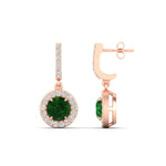 Load image into Gallery viewer, diamond-drop-halo-solitaire-round-cut-earrings-with-emerald-in-rose-gold-FD-EAR11129ROGEMGR-NL-RG