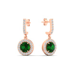 Load image into Gallery viewer, diamond-drop-halo-solitaire-round-cut-earrings-with-emerald-in-rose-gold-FD-EAR11129ROGEMGR-NL-RG