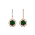 Load image into Gallery viewer, diamond-drop-halo-solitaire-round-cut-earrings-with-emerald-in-rose-gold-FD-EAR11129ROGEMGR-NL-RG