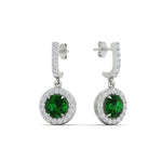 Load image into Gallery viewer, diamond-drop-halo-solitaire-round-cut-earrings-with-emerald-in-white-gold-FD-EAR11129ROGEMGR-NL-WG