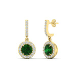 Load image into Gallery viewer, diamond-drop-halo-solitaire-round-cut-earrings-with-emerald-in-yellow-gold-FD-EAR11129ROGEMGR-NL-YG