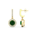 Load image into Gallery viewer, diamond-drop-halo-solitaire-round-cut-earrings-with-emerald-in-yellow-gold-FD-EAR11129ROGEMGR-NL-YG