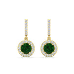Load image into Gallery viewer, diamond-drop-halo-solitaire-round-cut-earrings-with-emerald-in-yellow-gold-FD-EAR11129ROGEMGR-NL-YG