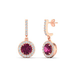 Load image into Gallery viewer, diamond-drop-halo-solitaire-round-cut-earrings-with-pink-sapphire-in-rose-gold-FD-EAR11129ROGSADRPI-NL-RG