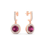 Load image into Gallery viewer, diamond-drop-halo-solitaire-round-cut-earrings-with-pink-sapphire-in-rose-gold-FD-EAR11129ROGSADRPI-NL-RG