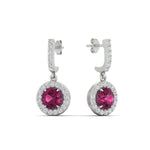 Load image into Gallery viewer, diamond-drop-halo-solitaire-round-cut-earrings-with-pink-sapphire-in-white-gold-FD-EAR11129ROGSADRPI-NL-WG