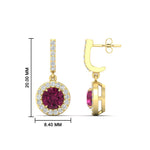 Load image into Gallery viewer, diamond-drop-halo-solitaire-round-cut-earrings-with-pink-sapphire-in-yellow-gold-FD-EAR11129ROGSADRPI-NL-YG