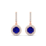 Load image into Gallery viewer, diamond-drop-halo-solitaire-round-cut-earrings-with-sapphire-in-rose-gold-FD-EAR11129ROGSABL-NL-RG