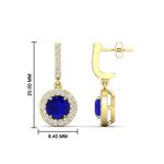 Load image into Gallery viewer, diamond-drop-halo-solitaire-round-cut-earrings-with-sapphire-in-yellow-gold-FD-EAR11129ROGSABL-NL-YG
