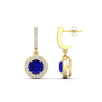 Load image into Gallery viewer, diamond-drop-halo-solitaire-round-cut-earrings-with-sapphire-in-yellow-gold-FD-EAR11129ROGSABL-NL-YG