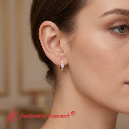 Huggies Earring With Large Pear Diamond Center