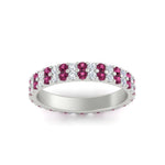 Load image into Gallery viewer, double-row-diamond-eternity-ring-1-ct-with-pink-sapphire-in-white-gold-FD11378BGSADRPI-1.00CT-NL-WG