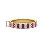 Load image into Gallery viewer, double-row-diamond-eternity-ring-1-ct-with-pink-sapphire-in-yellow-gold-FD11378BGSADRPI-1.00CT-NL-YG