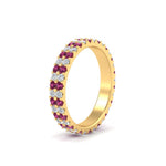 Load image into Gallery viewer, double-row-diamond-eternity-ring-1-ct-with-pink-sapphire-in-yellow-gold-FD11378BGSADRPI-1.00CT-NL-YG