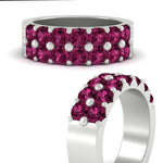 Load image into Gallery viewer, double-row-shared-prong-pink-sapphire-wedding-band-in-white-gold-FD11382BGSADRPIANGLE3-1.50CT-NL-WG