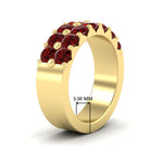 Load image into Gallery viewer, double-row-shared-prong-ruby-wedding-band-in-yellow-gold-FD11382BGRUDRANGLE2-1.50CT-NL-YG-HW