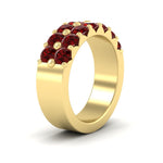 Load image into Gallery viewer, double-row-shared-prong-ruby-wedding-band-in-yellow-gold-FD11382BGRUDRANGLE2-1.50CT-NL-YG