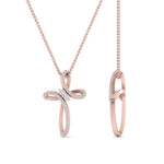Load image into Gallery viewer, elegant-twisted-cross-diamond-necklace-in-rose-gold-FDPD10796-ANGLE2-NL-RG